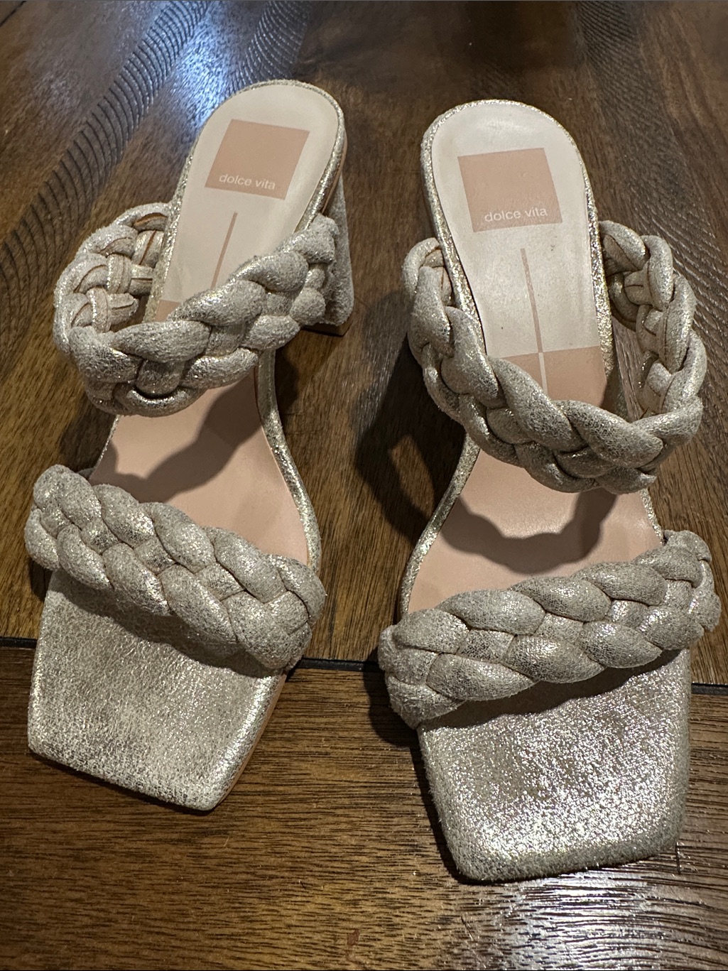 Dolce Vita Metallic Cream Braided Double-Strap Mules